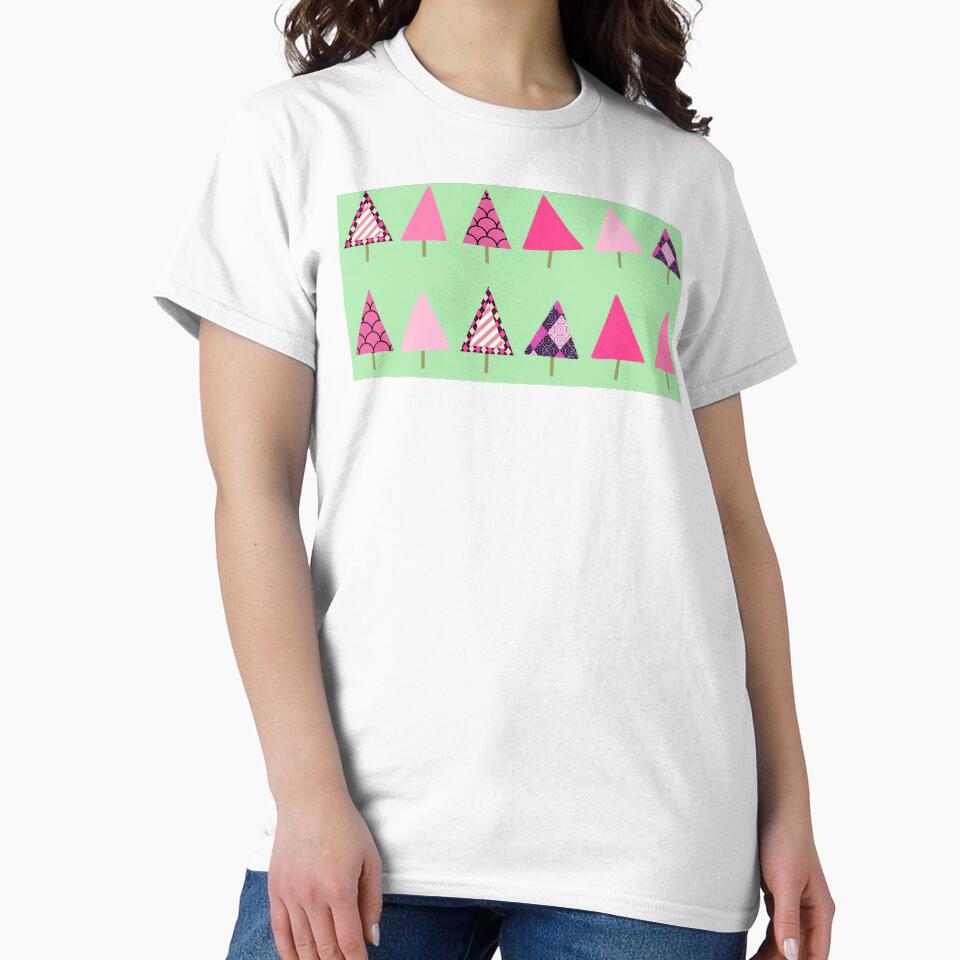 Wonky Little Pink Christmas Trees on a Mint Green Background by GreenCarbon2112
