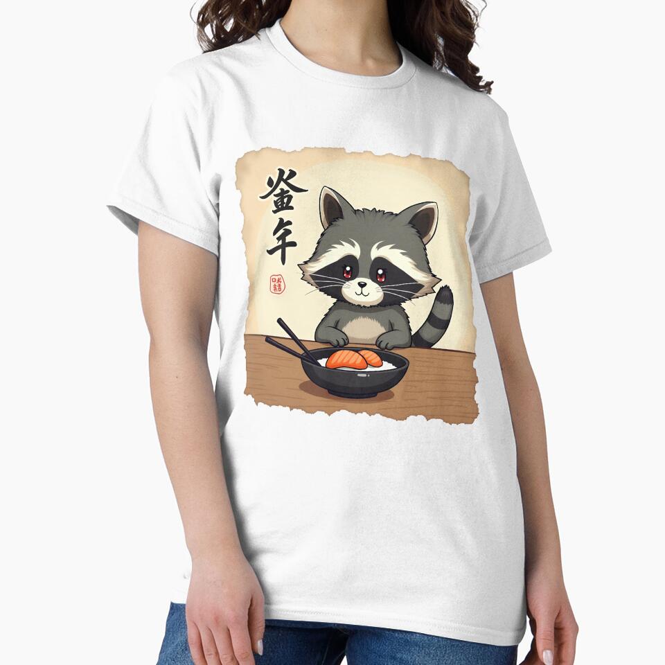 Cute Raccoon Eating Sushi | Kawaii Raccoon Art by WonderWaresGifts