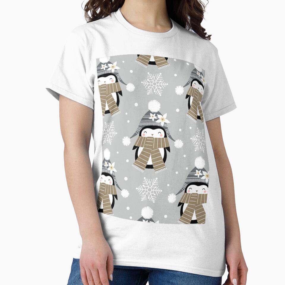 Cute Penguins In Winter Clothes And Ice Flower Pattern by Wilkinson39