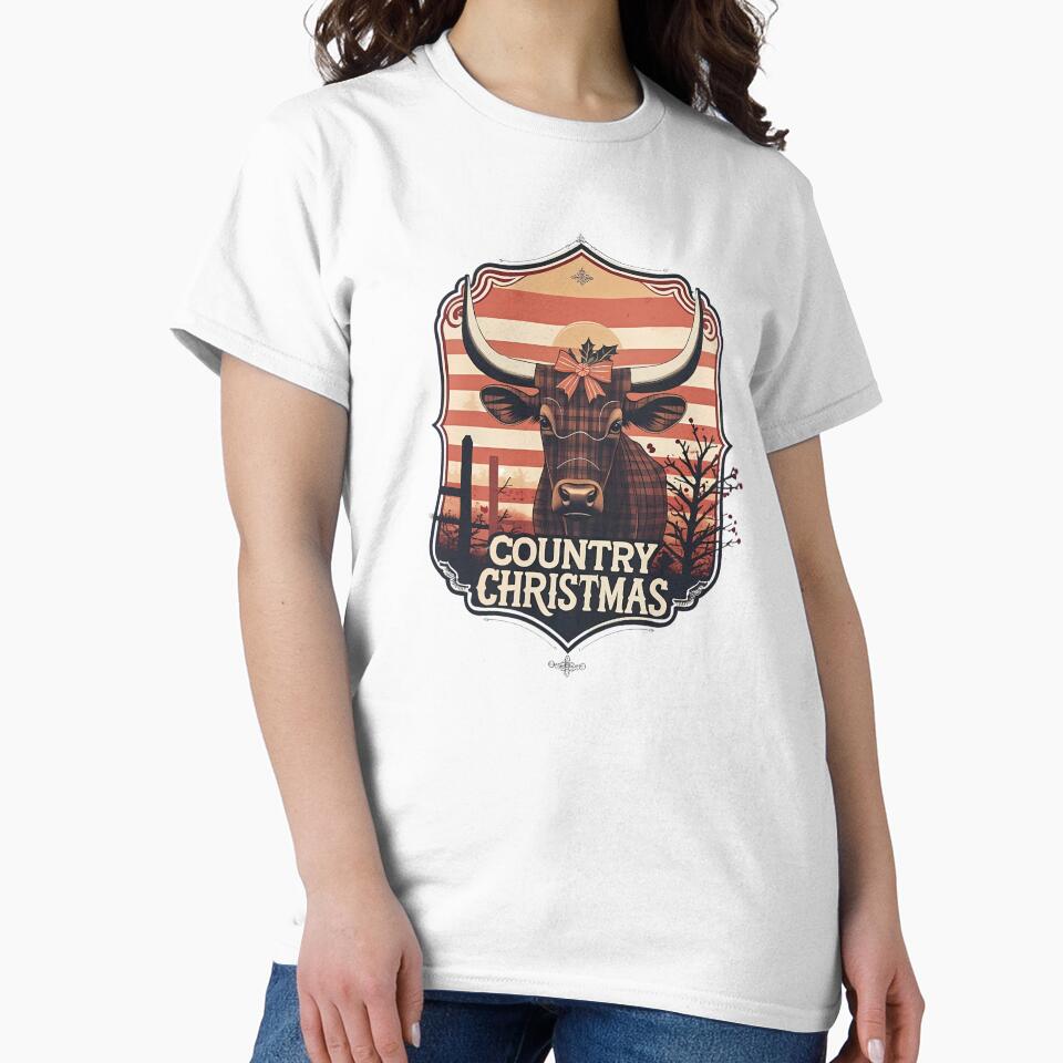 Country Christmas Longhorn Cow | Retro Farmhouse Holiday Gift by LoliDesignShop