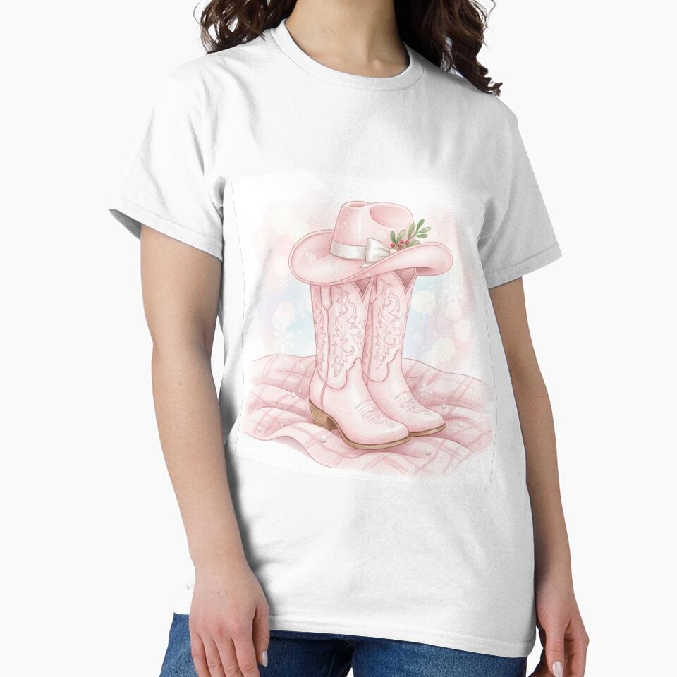 Pink Cowgirl Boots and Hat Christmas Art | Western Holiday Aesthetic by CreatedbyKandJ
