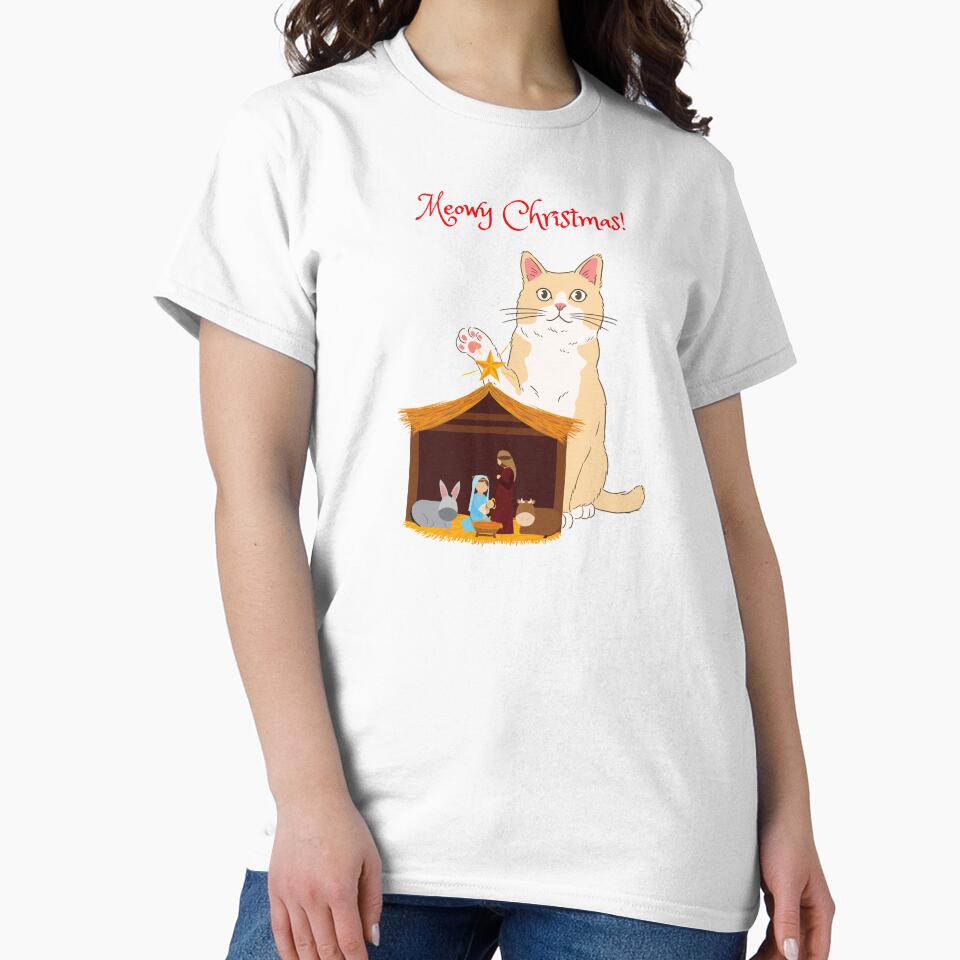 Meowy Christmas Orange Cat with Christian Nativity Set by MYCatStuff