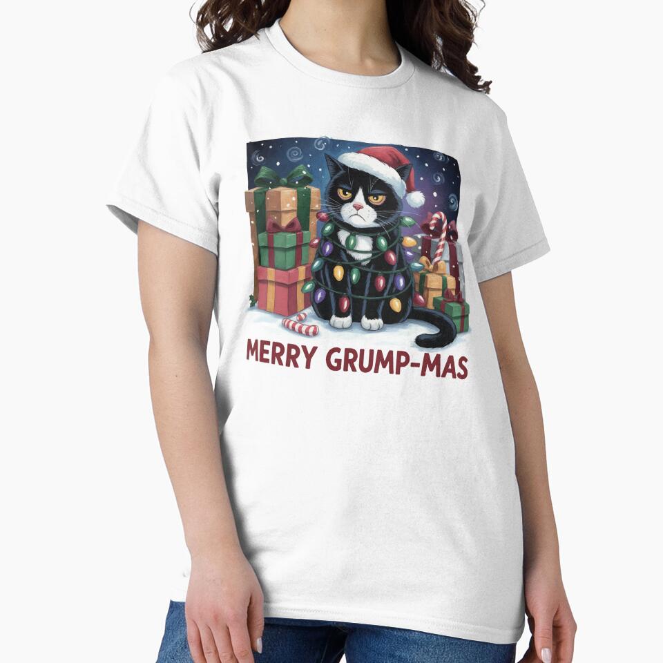 Merry Grump-mas Cat Holiday Illustration by BANKACEM.STORE