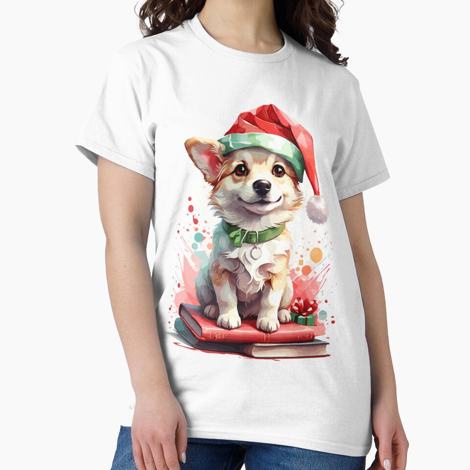 Dog in Christmas Hat with Books - A Perfect Christmas Gift for Dog Lovers by cutie1pie1dogs