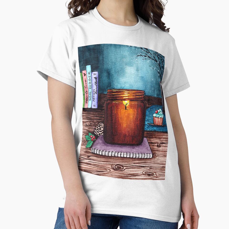 Jar Candle And Books Cosy Art In Watercolor by Oirabot