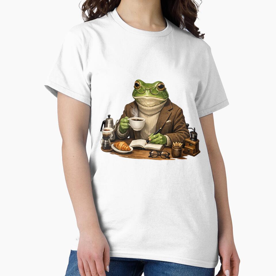Sophisticated Frog Drinking Coffee Art | Vintage Academia Frog Scholar by CustomizingGift