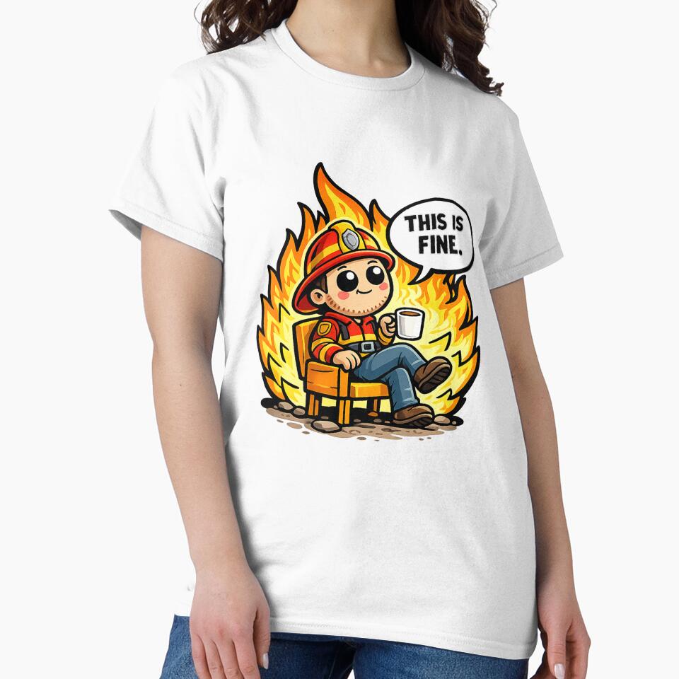 This Is Fine Funny Firefighter Coffee Chaos Humor Design by MonkiFlipp