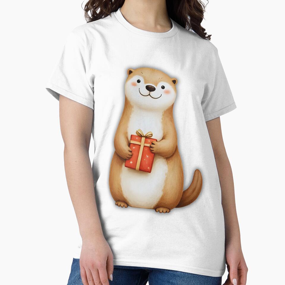 Adorable Otter with Christmas Present – Cute Holiday Vibes Design by Otterly Cute