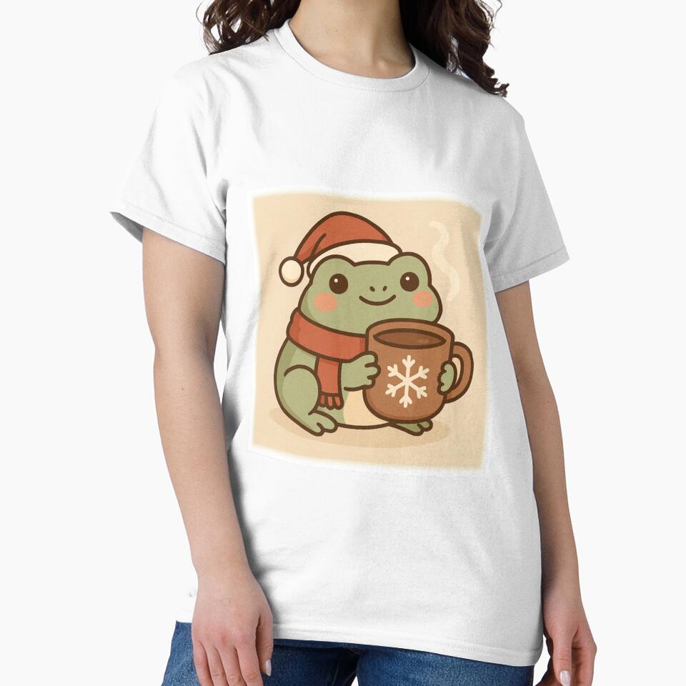 Cute Christmas Frog with Hot Cocoa – Kawaii Holiday Winter Illustration by konthai.familyart