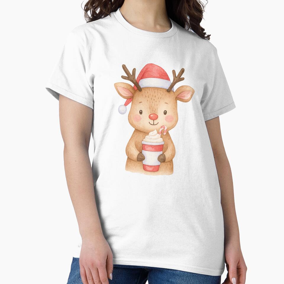 Fueled by Coffee & Christmas Cheer | Cute Reindeer Christmas T-Shirt for Coffee Lovers by Just You Tee | Say It Loud, Wear It Proud