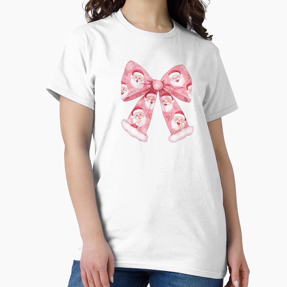 Pink Christmas Bow with Santa Faces and Candy Canes – Cute Feminine Holiday Design for Women by hn79