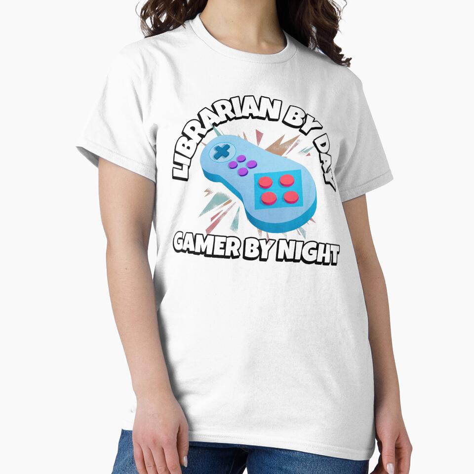 Librarian By Day Gamer By Night Funny Gaming by NoonMoonApparel