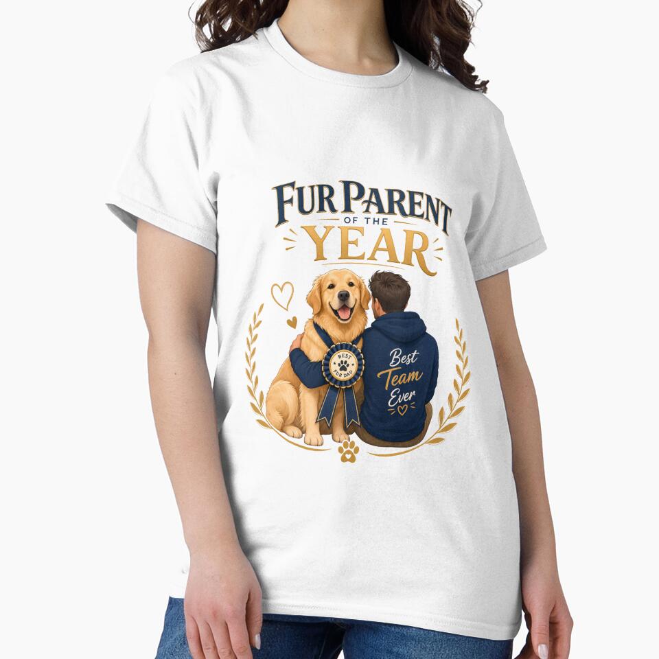 Fur Parent of the Year Golden Retriever Dog Dad T-Shirt by Ashley critters