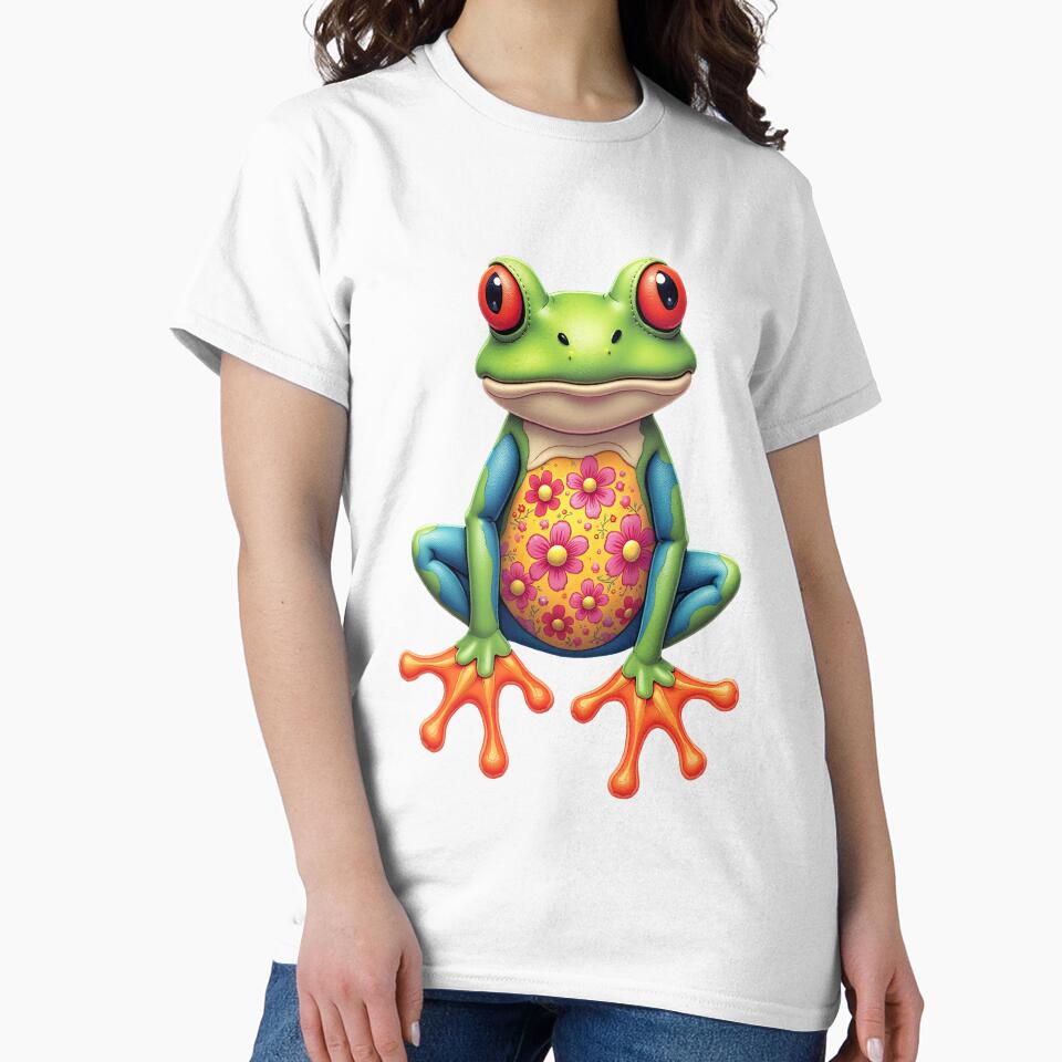 Cute Floral Frog | Colorful Red-Eyed Tree Frog Art by WonderWaresGifts