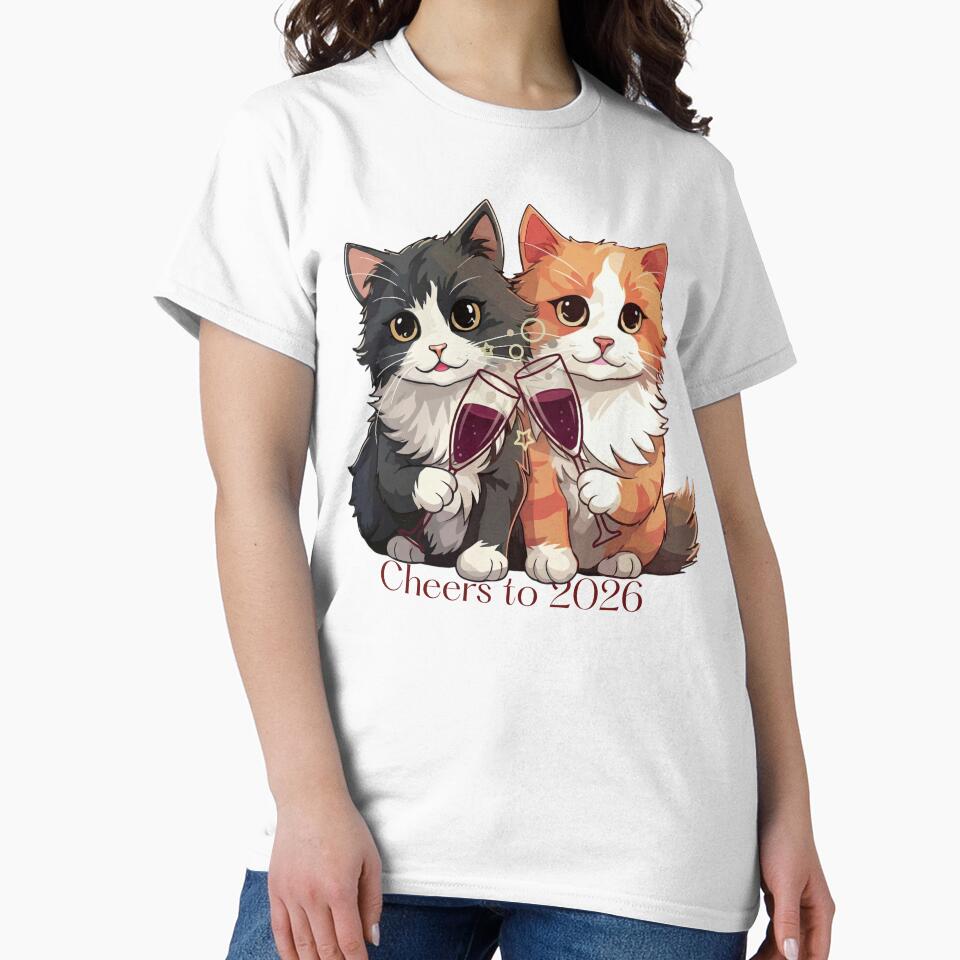 Cute Cats Cheers New Year – Kawaii Cats with Champagne Illustration by Doodlelline