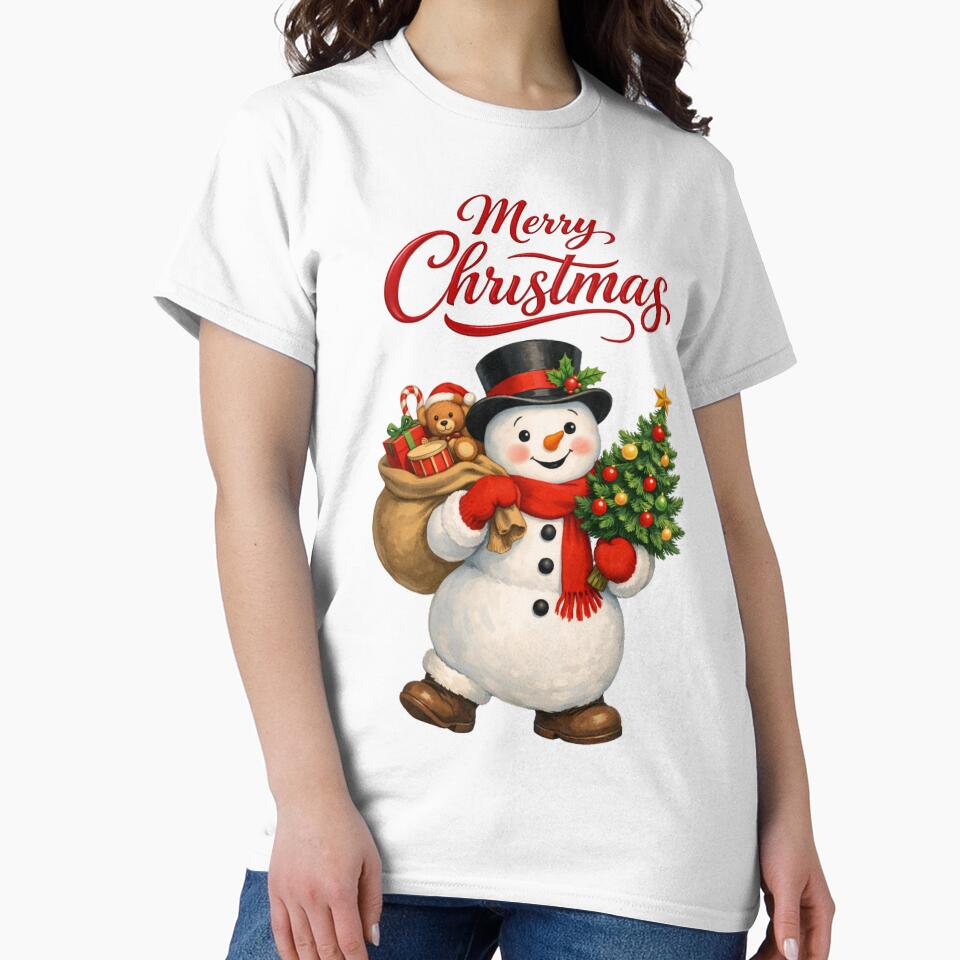 Vintage Merry Christmas Snowman Holiday Magic by DeliaDesignsCo