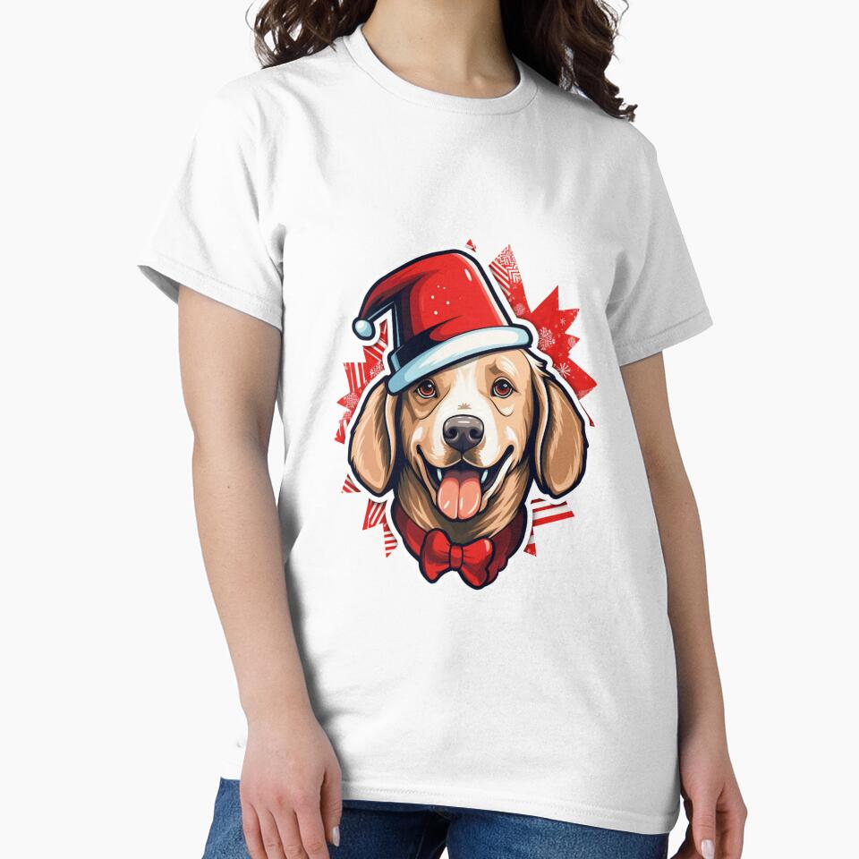 Red Hat Christmas Dog | Sticker by NicolasGlowArt