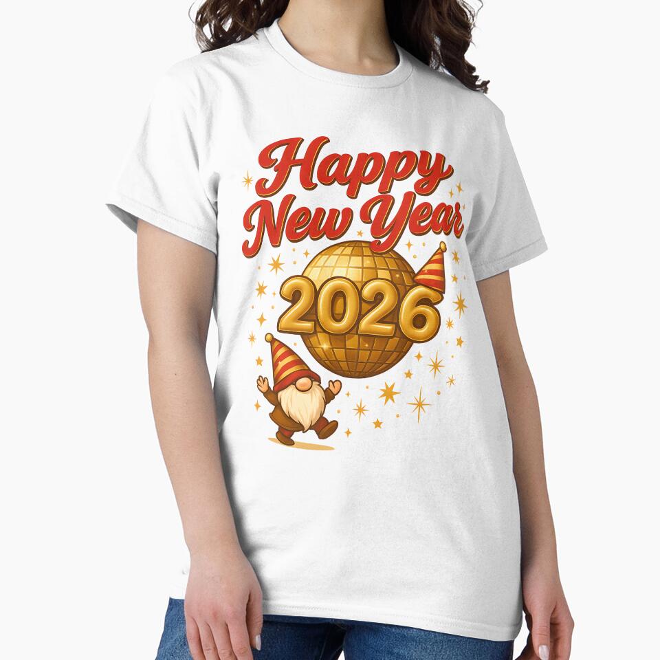 Happy New Year 2026 Gnomes – Golden Disco Ball Party Celebration Art by s.waniel1