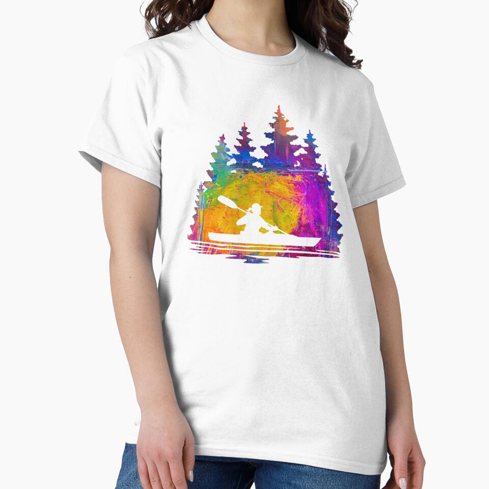 Silhouette of a Girl Kayaking - Abstract Rainbow Pattern by Sam Morrison
