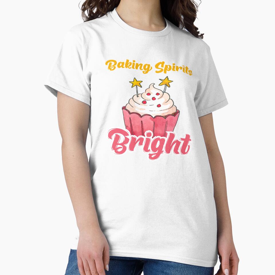 Baking Spirits Bright Funny Christmas Cupcake T-Shirt by SP Street Print