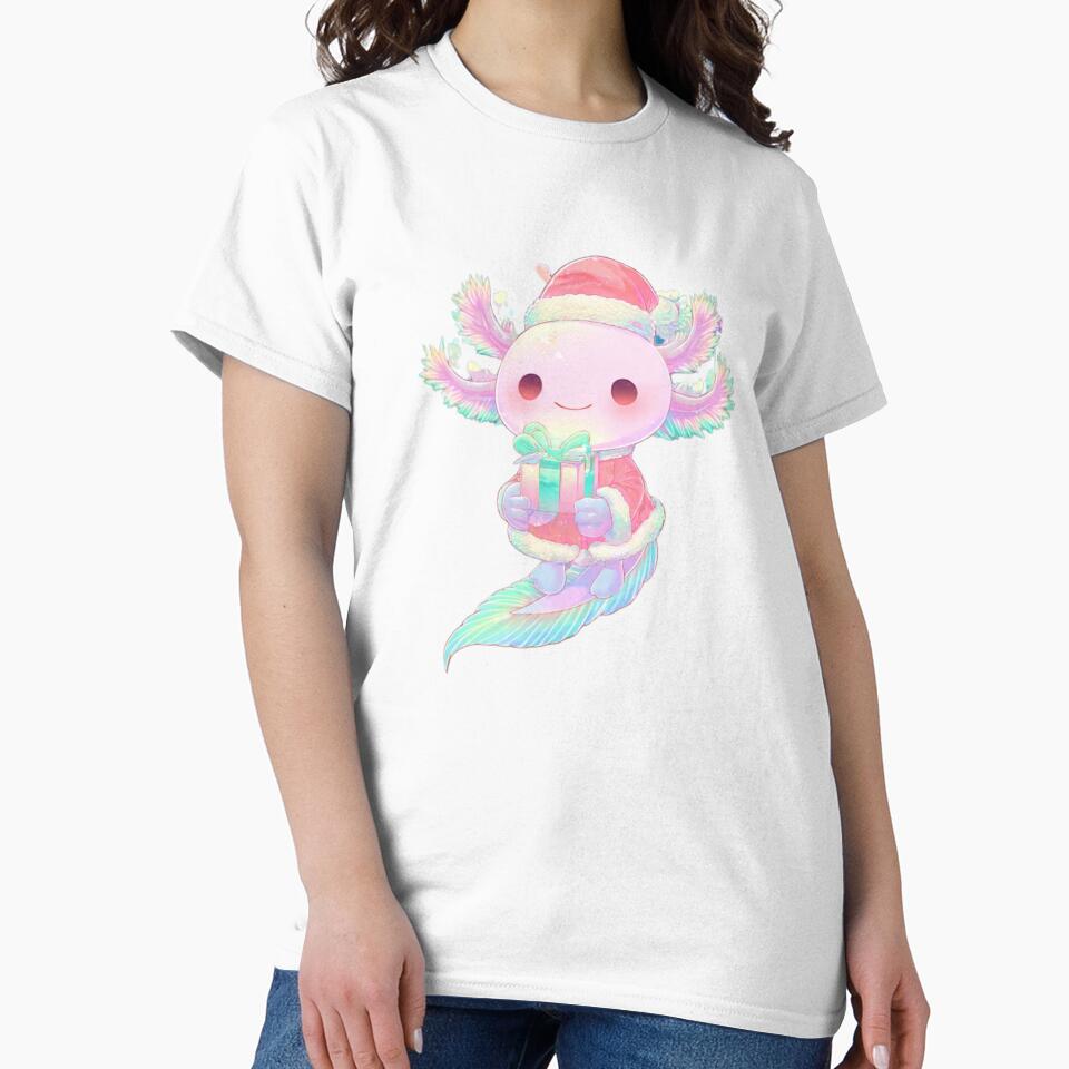 Kawaii Santa Axolotl With Gift – Cute Pastel Christmas Creature Design by MadeByACJ
