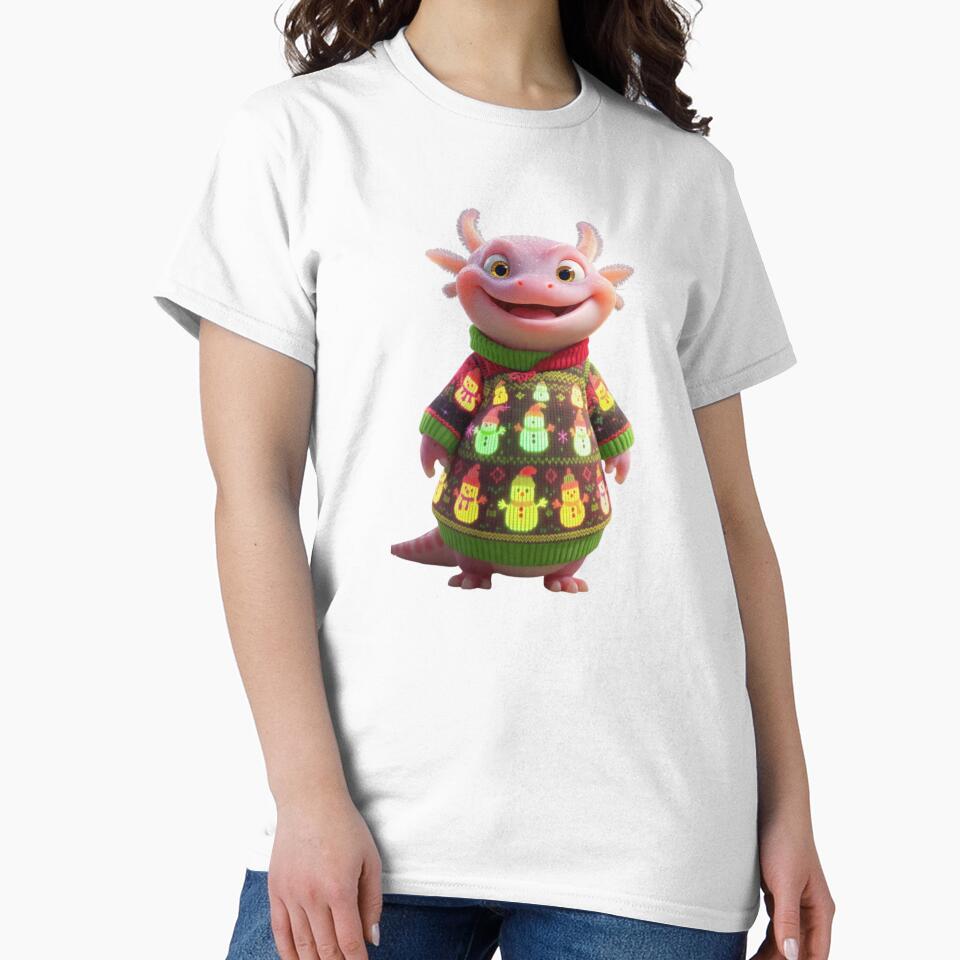 Festive Axolotl with Snowman Sweater – Cute Xmas Amphibian Illustration by MadeByACJ