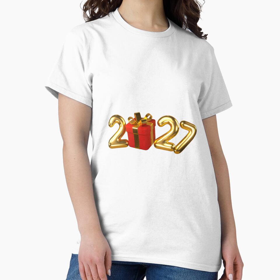 Happy New Year 2027 Gold Balloons with Red Gift by M.Store