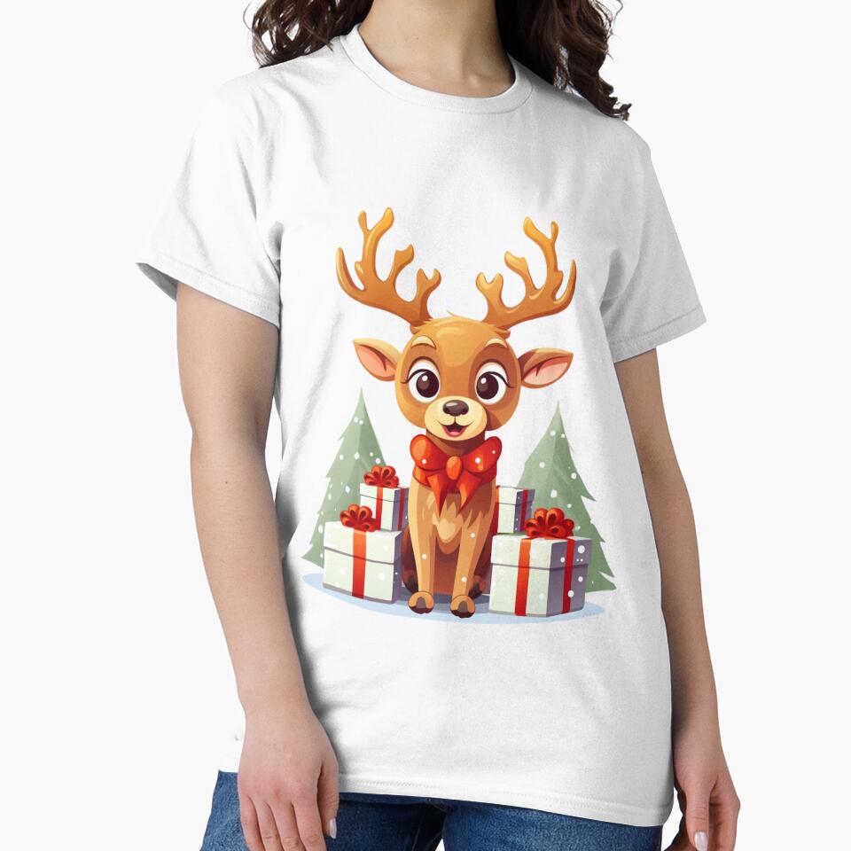 Adorable cute christmas reindeer smiling with gifts by TomxDesign