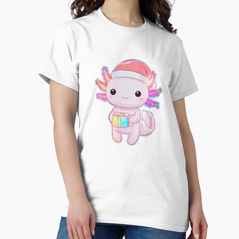 Cute Pastel Axolotl Santa Holding Present – Whimsical Christmas Art by MadeByACJ