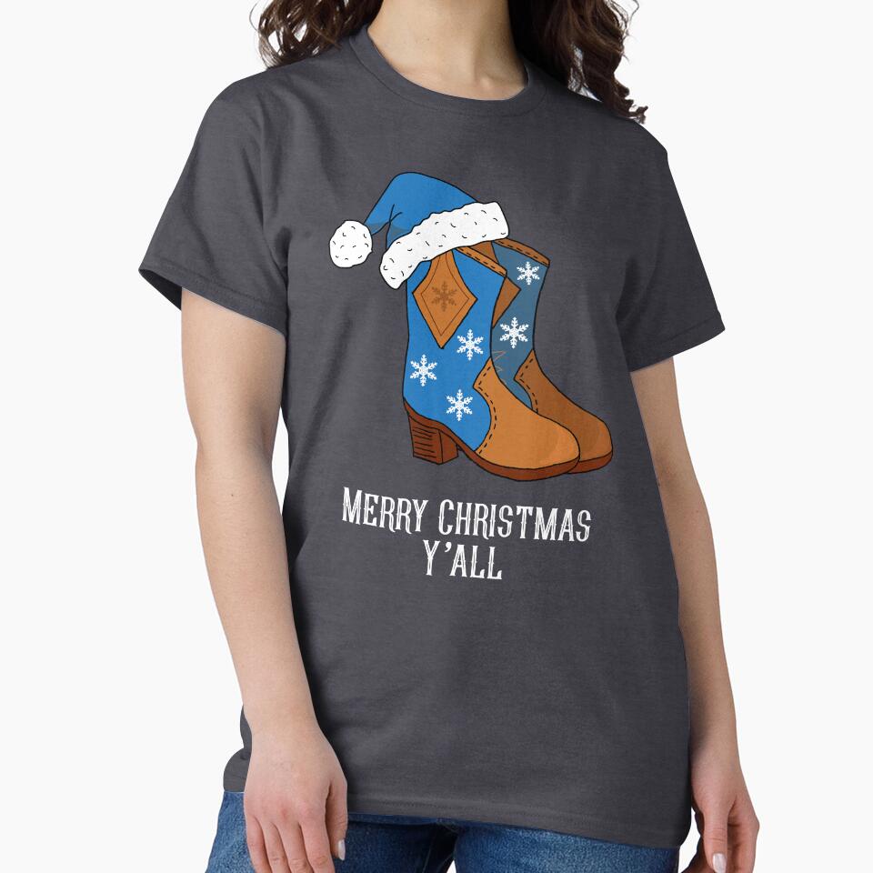 Merry Christmas Y'all Blue Country Cowboy Boots by HotHibiscus