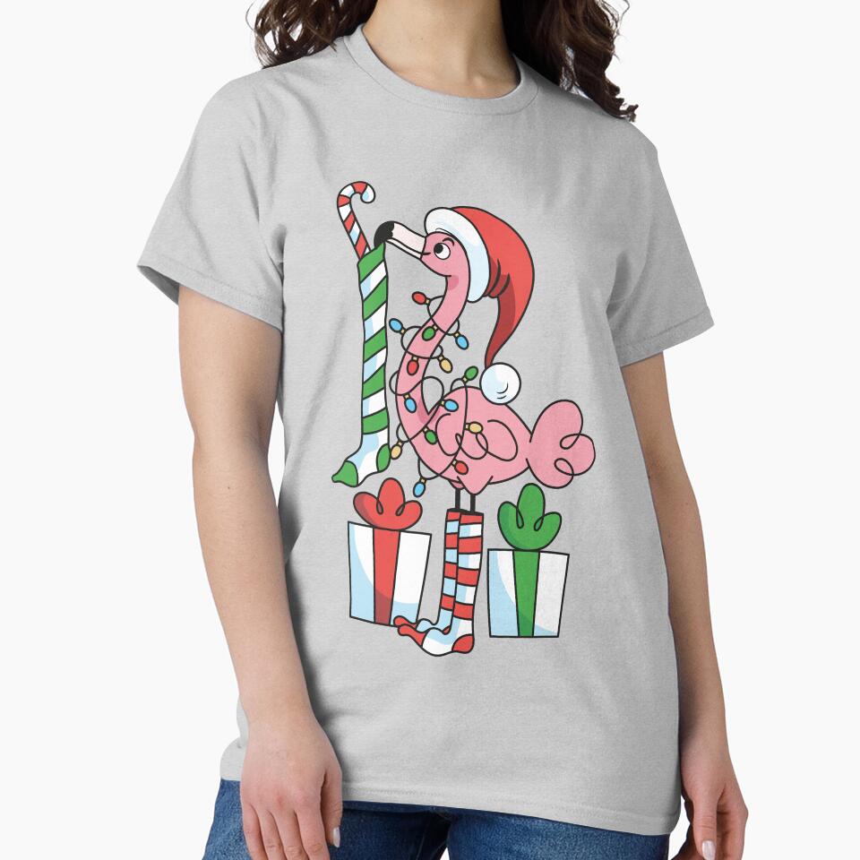 Tropical Christmas Pink Flamingo Stocking Presents by ArtMeetsPizza