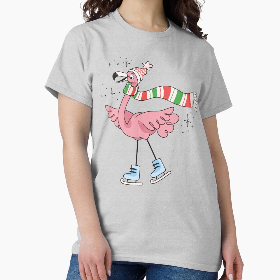 Tropical Christmas Pink Flamingo Ice Skating by ArtMeetsPizza