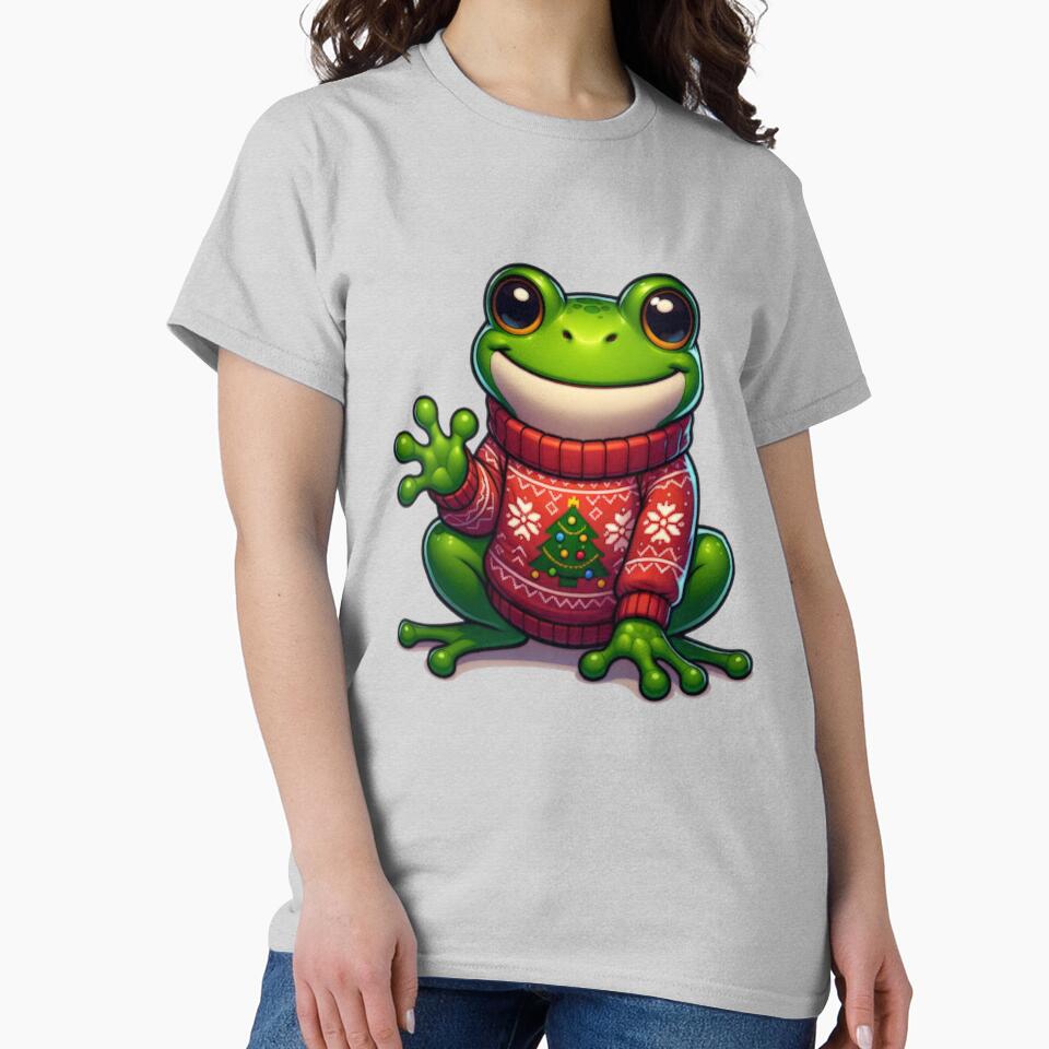Cartoon Frog Wearing Christmas Sweater by BassHeadMomma