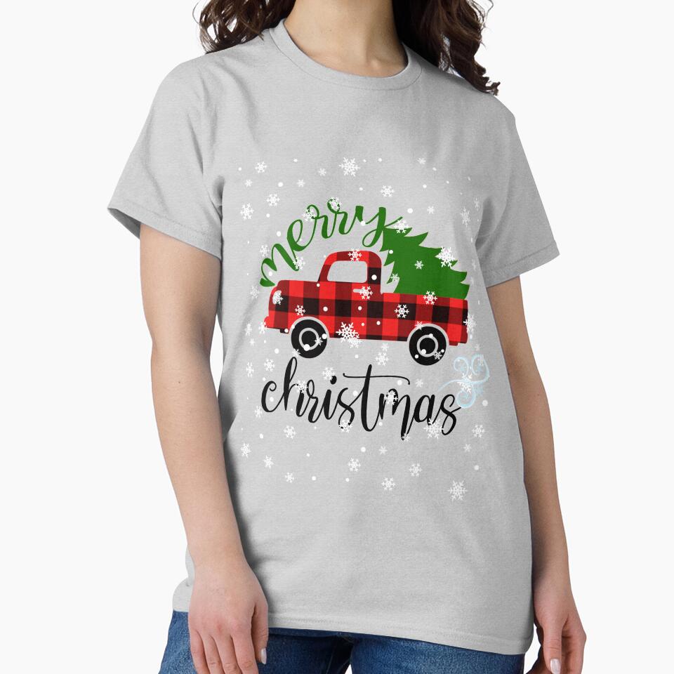 Vintage Buffalo Plaid Red Truck Merry Christmas by env1nada