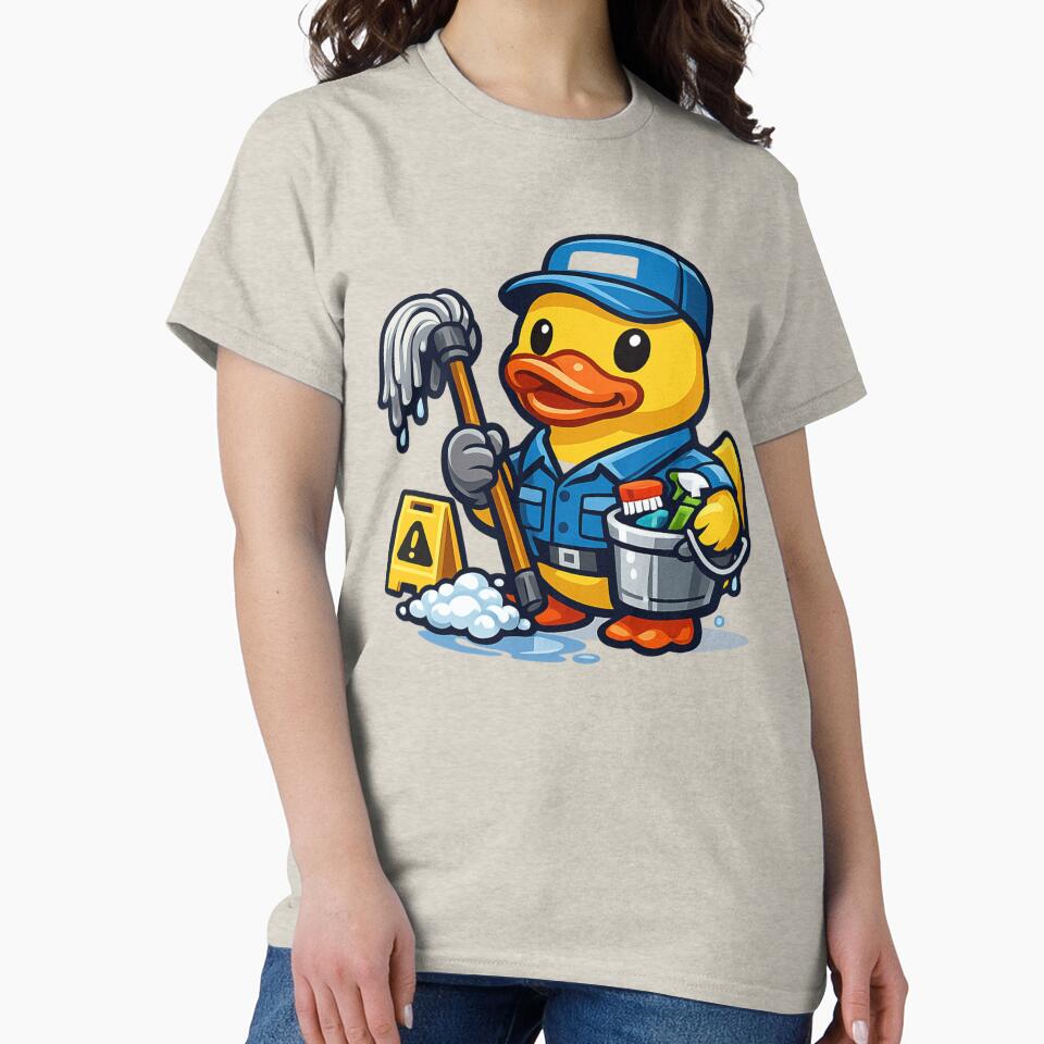Funny Janitor Rubber Duck Cartoon Cleaning Duck by BROHLine Studio