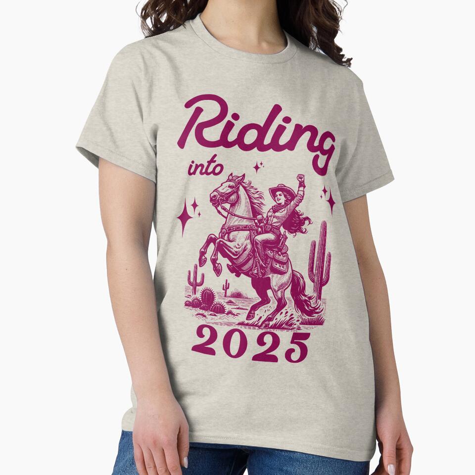 Copy of Riding into 2025 western new years cowgirl by MissGraphicTees
