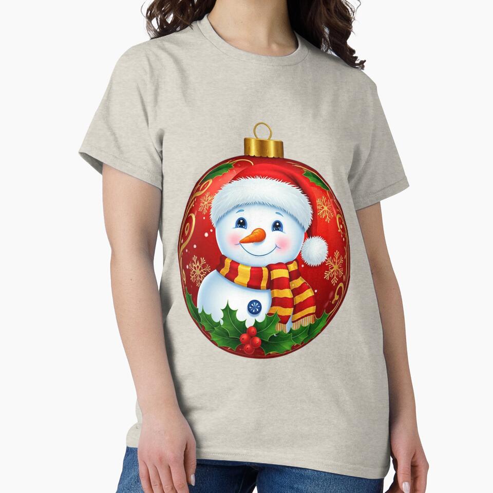 Festive Christmas Ornament with Snowman | Red and Gold Holiday Bauble Illustration | Cheerful Winter Decoration Art by PixelVibe782