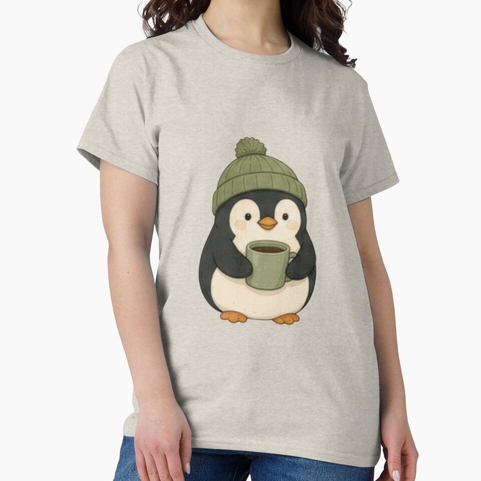 Cozy Penguin with Coffee Cute Winter Illustration by BlackShopps