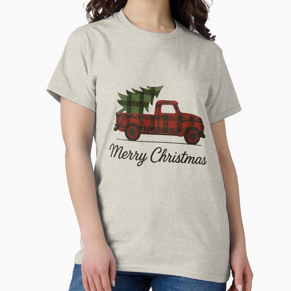 Vintage Plaid Christmas Truck Carrying Rustic Christmas Tree by Imaginationbeyond