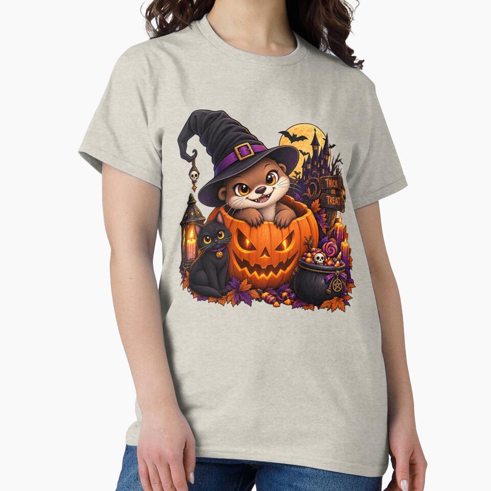 Funny Otter Meme Collection - Trick Or Treat Pumpkin Otter Halloween - Cute Spooky Cartoon Otter - Jack O Lantern & Black Cat by MiraLumeStudio