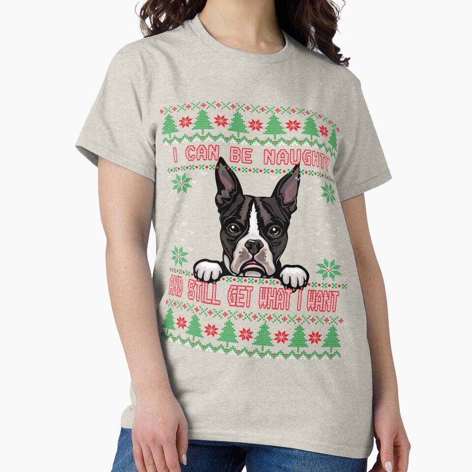 I Can Be Naugty Boston Terrier Ugly Christmas Sweater Funny by Cuddlythopia