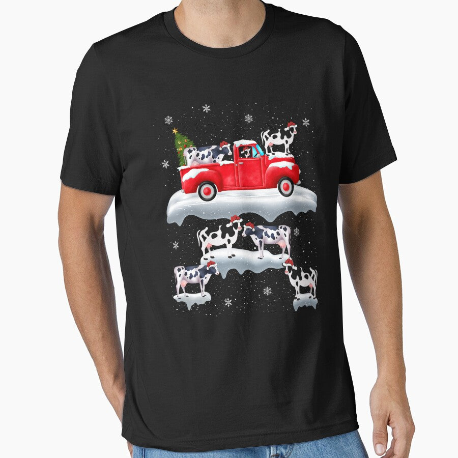 Cows Driving Christmas Tree Red Truck Cow Christmas by saldcharig