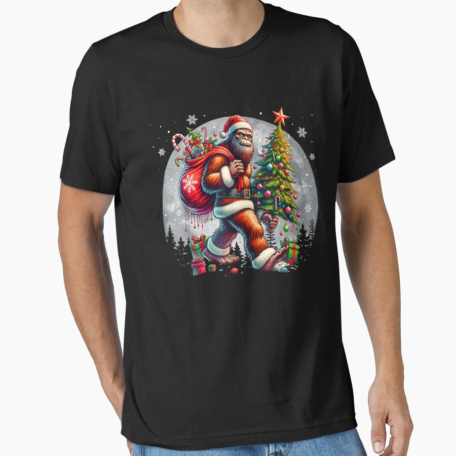 Santa Bigfoot Christmas Tree Xmas Lights Funny Sasquatch For Men Women Kids by AddisonEva