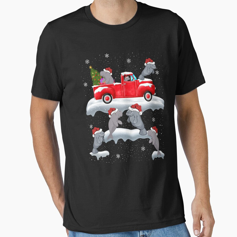Manatee Driving Christmas Tree Red Truck Manatee Christmas by aggvinquoterl