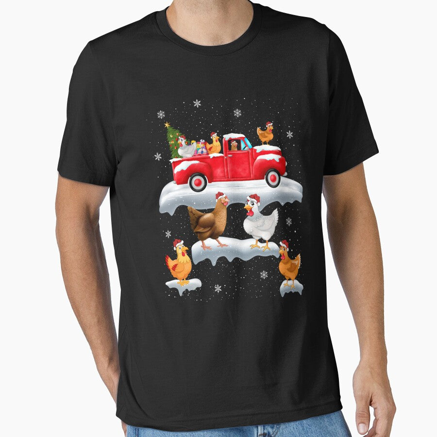 Chickens Driving Christmas Tree Red Truck Chicken Christmas by thompsonw