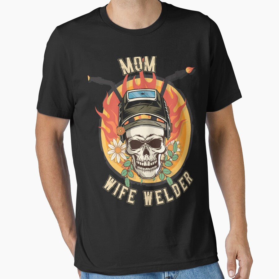 Welders skull woman sarcastic floral retro quote Groovy mom wife welder by HomeCoquette