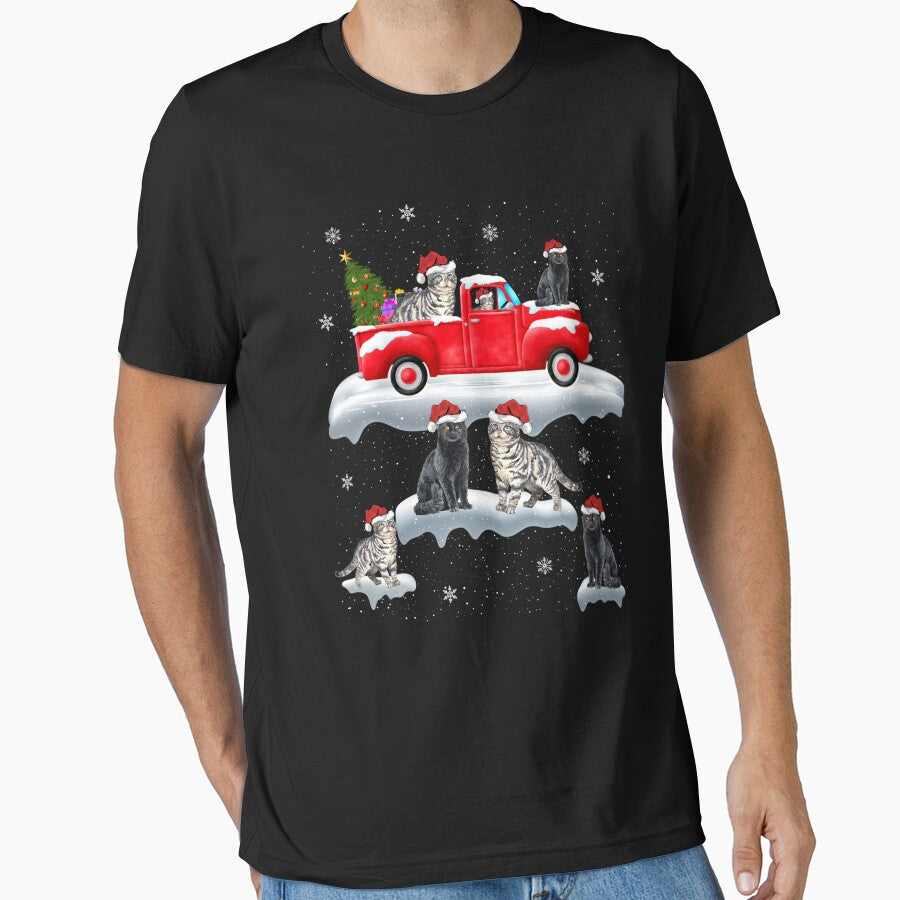 Cat Driving Christmas Tree Red Truck Cat Christmas by thompsonw
