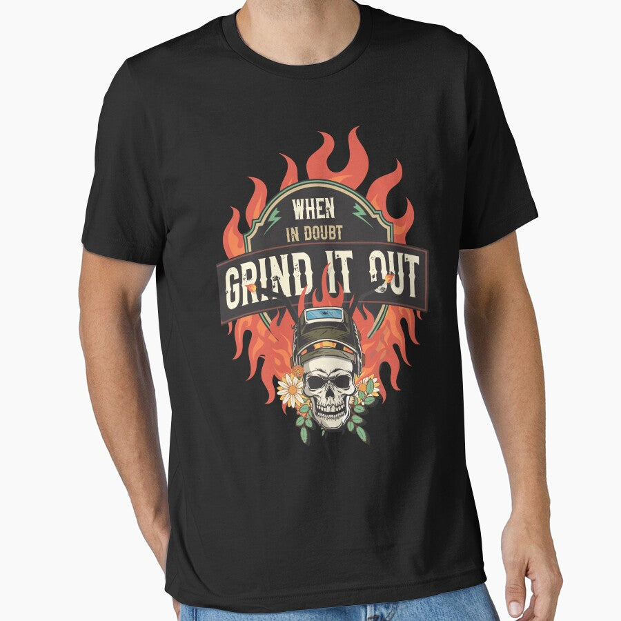 Welders skull woman sarcastic floral retro quote When in doubt grind it out by HomeCoquette