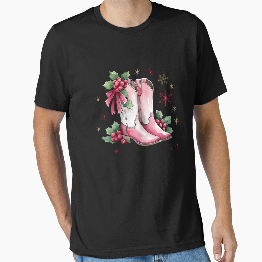 Western Christmas Pink Cowboy Boots Xmas Country Cowgirl by Sasikharn