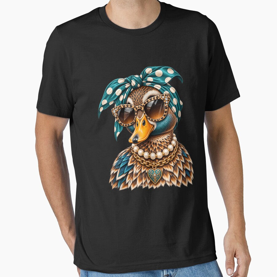Glam Mallard Duck Duck Leopard Sunglasses Pearl Necklace Sassy Fashion Animal by 76Valeria
